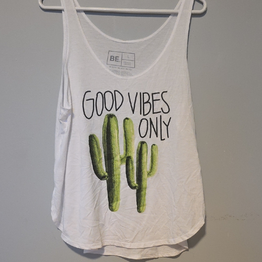 Women's White "Good Vibes Only" Tank Top with Cactus Print
